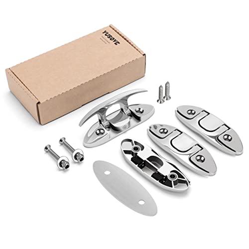 YUSOVE 4-1/2" Flip-up Dock Cleat Boat Cleat New Upgrade Marine Folding Cleat 316 Stainless Steel Folding Cleats for Boats,with Back Plate with Installation Accessories Fastener,Pack of 4 - Image 1
