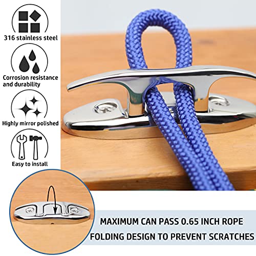 YUSOVE 4-1/2" Flip-up Dock Cleat Boat Cleat New Upgrade Marine Folding Cleat 316 Stainless Steel Folding Cleats for Boats,with Back Plate with Installation Accessories Fastener,Pack of 4 - Image 5