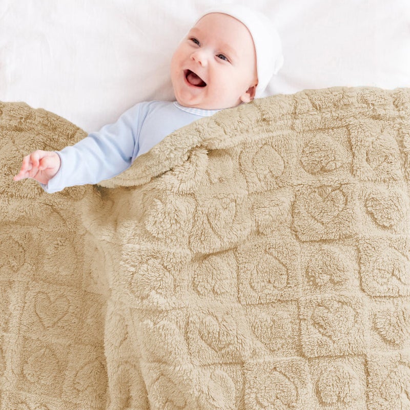 Yurhap Fleece Baby Blanket Heart Checkered, Ultra Soft Cozy Baby Blankets for Boys Girls, Fluffy Infant Toddler Newborn Receiving Gifts for Crib Stroller 30"x40" (Khaki) - Image 2
