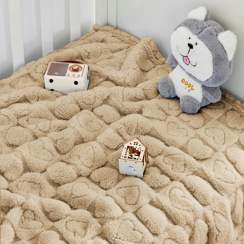 Yurhap Fleece Baby Blanket Heart Checkered, Ultra Soft Cozy Baby Blankets for Boys Girls, Fluffy Infant Toddler Newborn Receiving Gifts for Crib Stroller 30"x40" (Khaki) - Image 4