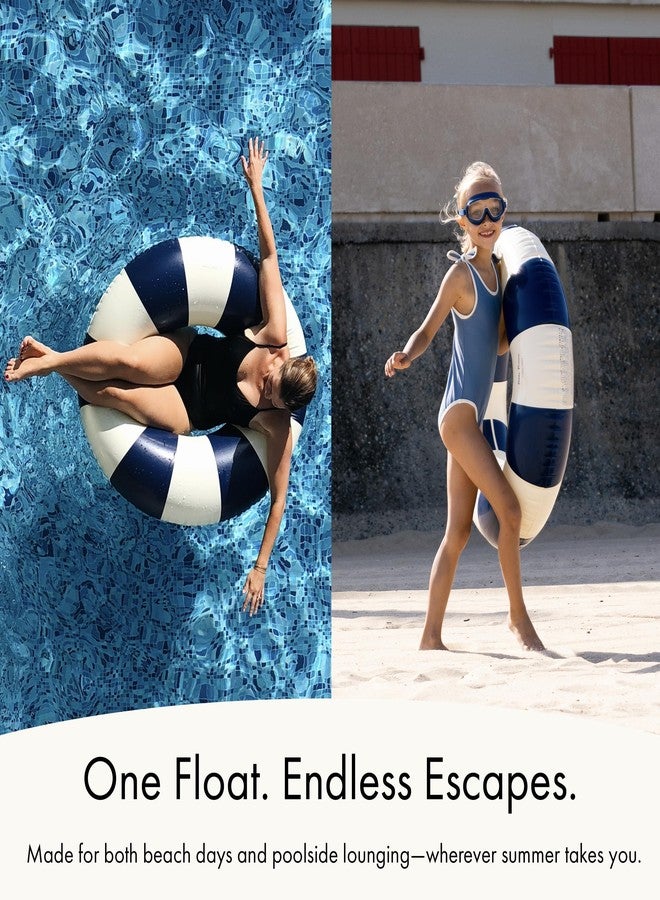 Petites Pommes Pool Floats for Kids & Toddlers - Durable Inner Tube, Handprinted Classic Striped Design Water Tubes, Soft Comfort Seaming, Packable Floats for Travel, Dark Blue, 24 inch - Image 4