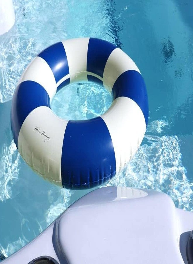 Petites Pommes Pool Floats for Kids & Toddlers - Durable Inner Tube, Handprinted Classic Striped Design Water Tubes, Soft Comfort Seaming, Packable Floats for Travel, Dark Blue, 24 inch - Image 2