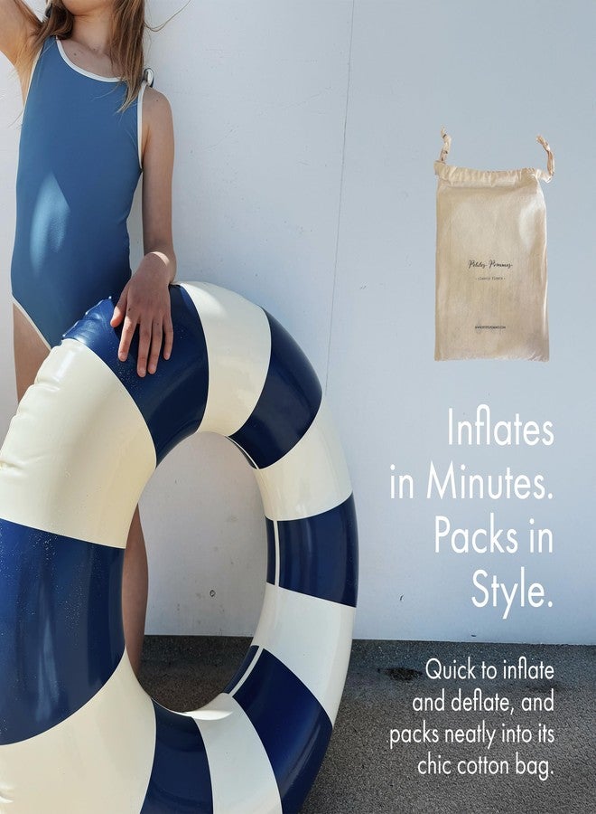 Petites Pommes Pool Floats for Kids & Toddlers - Durable Inner Tube, Handprinted Classic Striped Design Water Tubes, Soft Comfort Seaming, Packable Floats for Travel, Dark Blue, 24 inch - Image 5