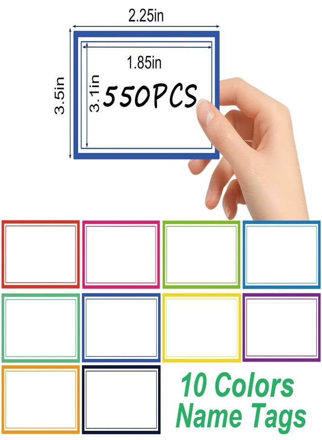 Dreecy 550 Pcs Name Tags Stickers, 3.5x2.25 inch Blank Name Labels Stickers, 10 Colors Double-line Nametags Name Tag Sticker for Kids, Classroom, School, Office, Conferences, Locker, School Supplies - Image 2