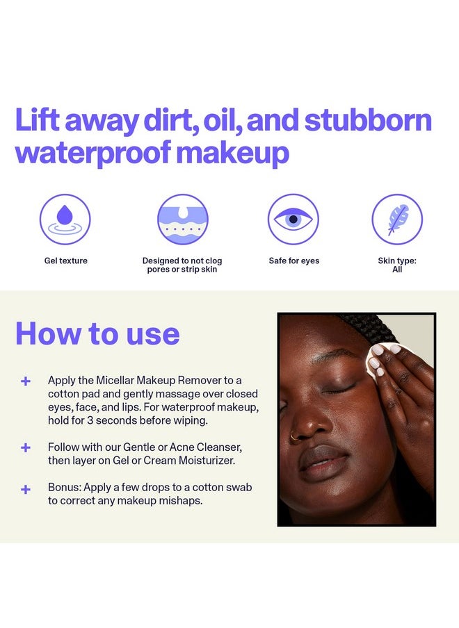 Curology - Curology Micellar Water Makeup Remover, Waterproof Eye and Face Make Up Cleansing Water, Gentle and Hydrating, Silky Gel-Water Concentrate, 8.5 fl oz - Image 1
