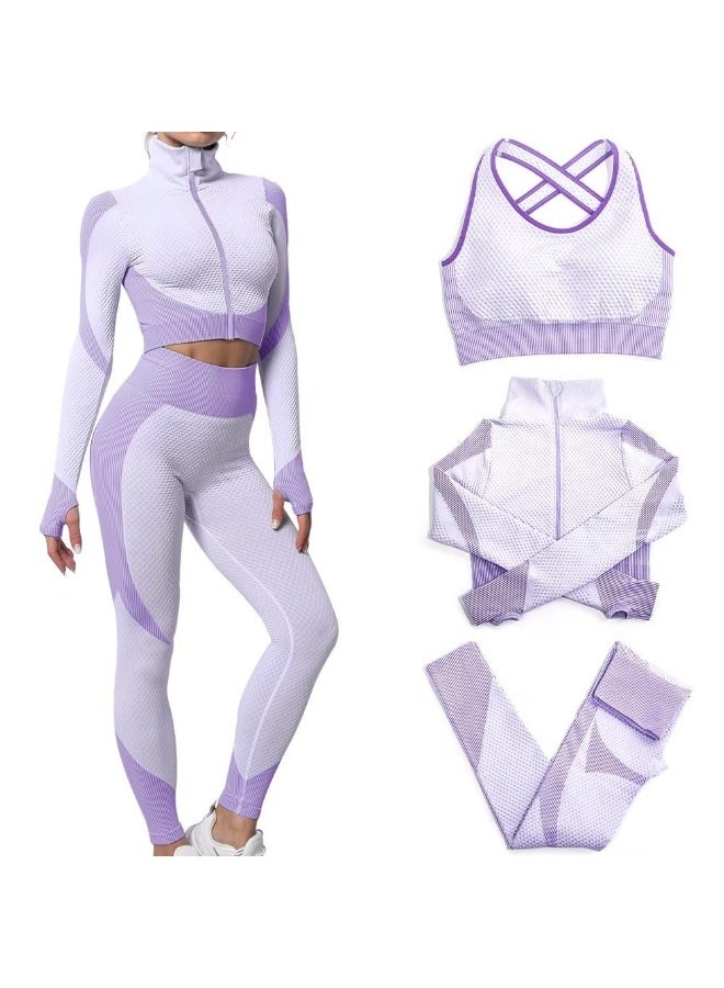 NIBEMINENT Women's 3pcs Seamless Workout Outfits Sets, Yoga Sportswear Tracksuit Leggings and Stretch Sports Bra Fitness - Image 1