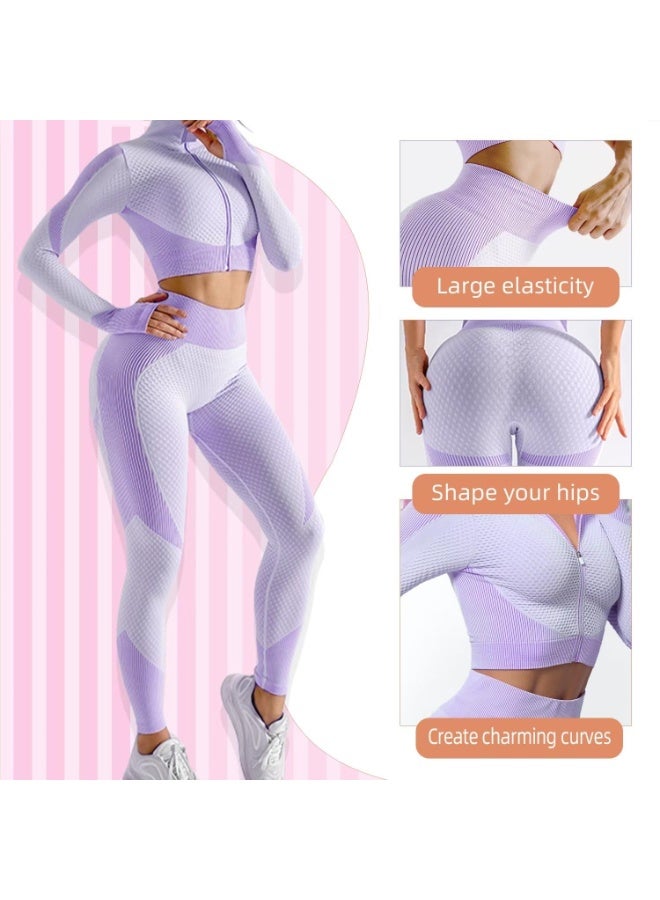 NIBEMINENT Women's 3pcs Seamless Workout Outfits Sets, Yoga Sportswear Tracksuit Leggings and Stretch Sports Bra Fitness - Image 2