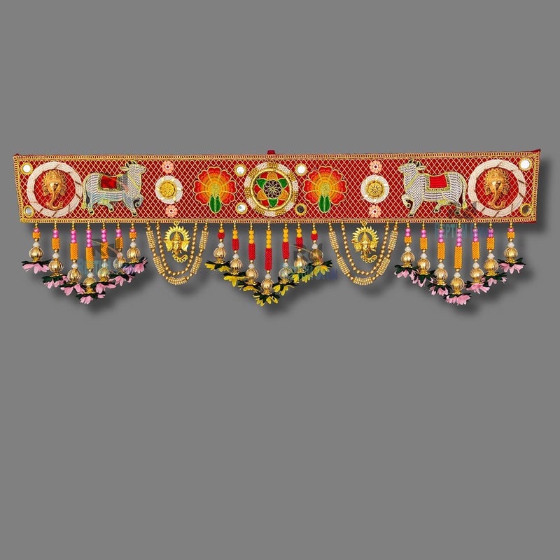 REPTUM DECOR REPTUM DECOR Multi Color Flower Leaf Toran with Cow Patch and Ring Modern Door HangingBandarwalToran for Door Size 3 Feet Multicolor - Image 2