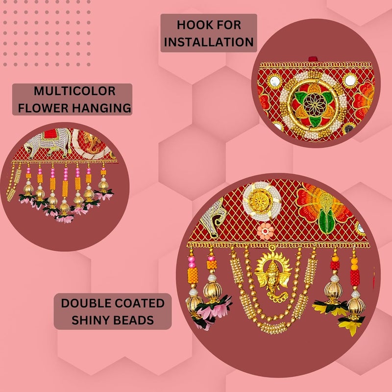 REPTUM DECOR REPTUM DECOR Multi Color Flower Leaf Toran with Cow Patch and Ring Modern Door HangingBandarwalToran for Door Size 3 Feet Multicolor - Image 4