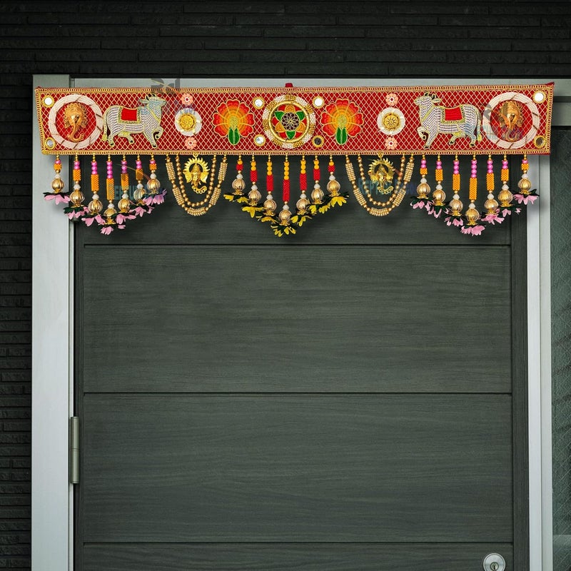 REPTUM DECOR REPTUM DECOR Multi Color Flower Leaf Toran with Cow Patch and Ring Modern Door HangingBandarwalToran for Door Size 3 Feet Multicolor - Image 1