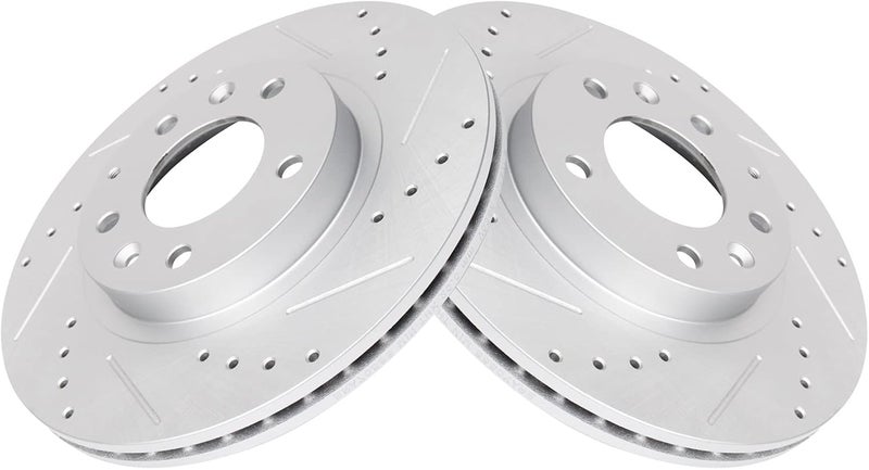 TRQ Front Performance Brake Rotors Set Premium G-Coated Cross Drilled & Slotted Compatible with 2006-2015 Mazda MX-5 Miata - Image 2