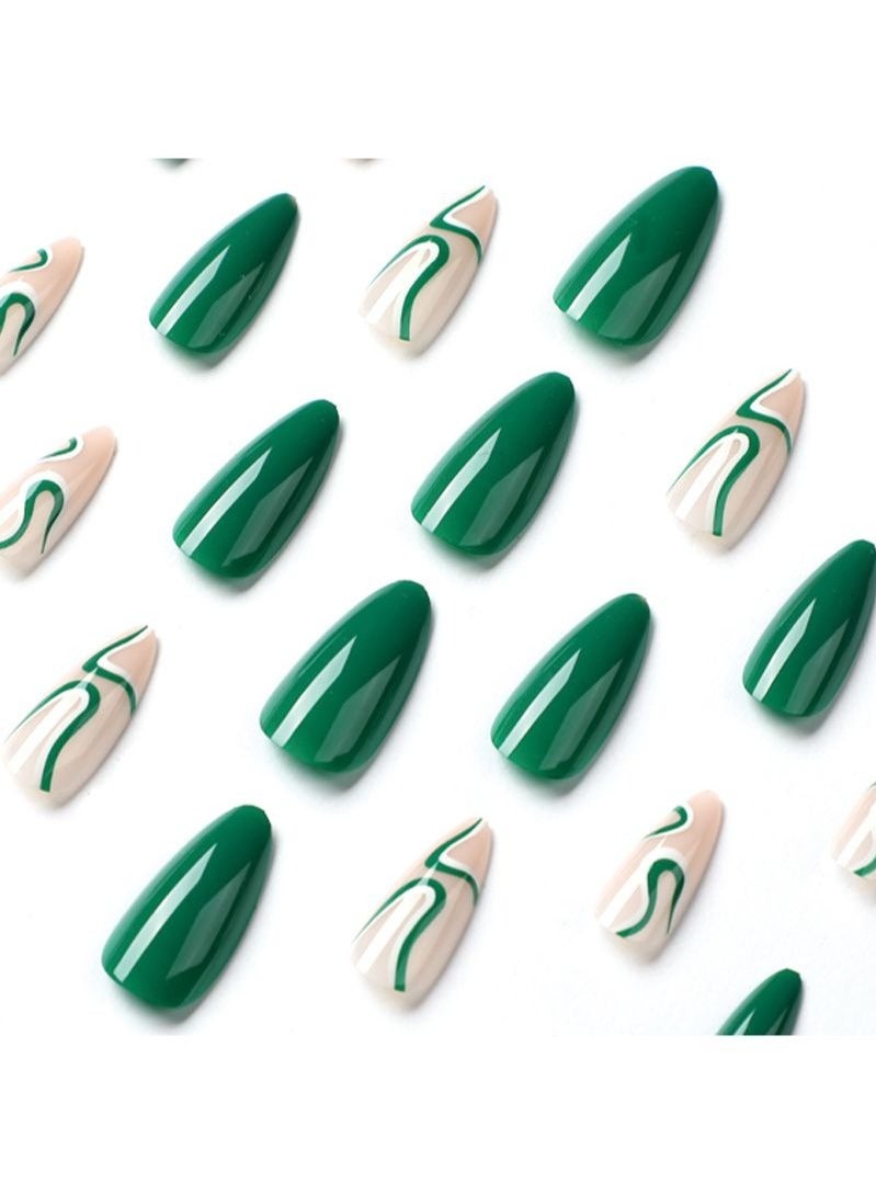 24 قطعة من أظافر اللوز الأخضر والأبيض، أظافر صناعية - Image 4