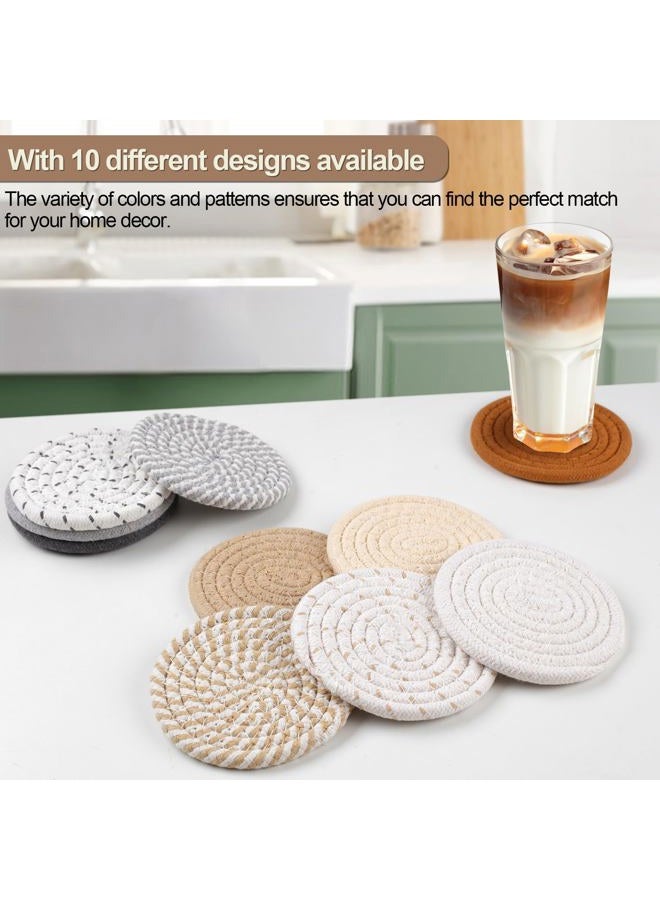 vivinin 10 Psc Cotton Coasters, 10 Color Drink Coasters, Cup Coasters Minimalism Cotton Woven Absorbent, Coaster Set for Room Decor Bar Housewarming Gift, 4.3inch - Image 4