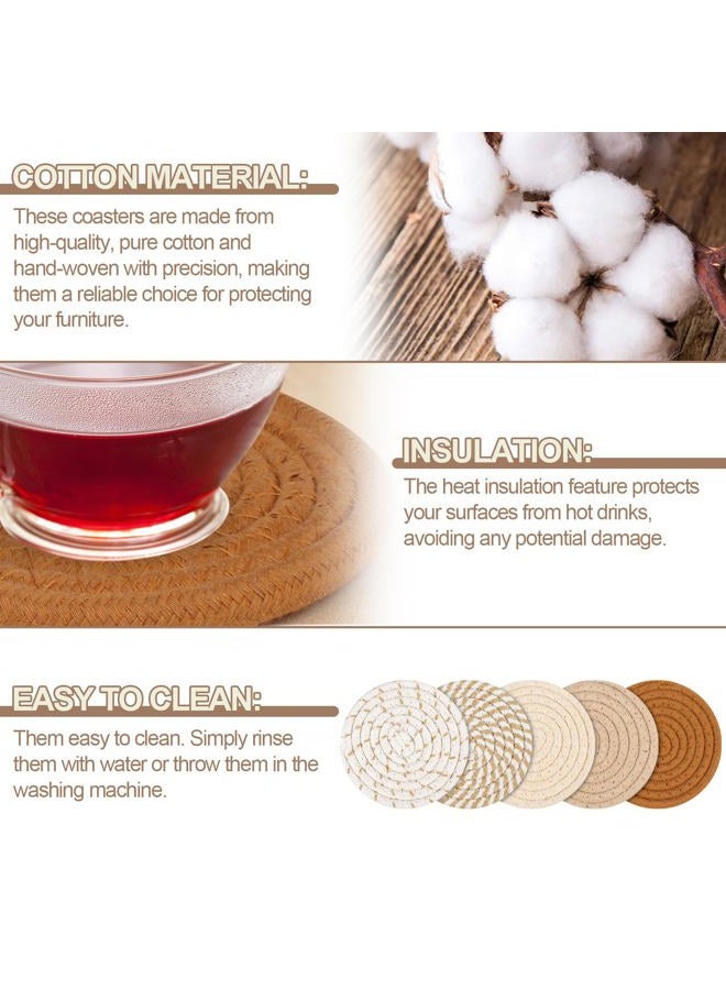vivinin 10 Psc Cotton Coasters, 10 Color Drink Coasters, Cup Coasters Minimalism Cotton Woven Absorbent, Coaster Set for Room Decor Bar Housewarming Gift, 4.3inch - Image 3