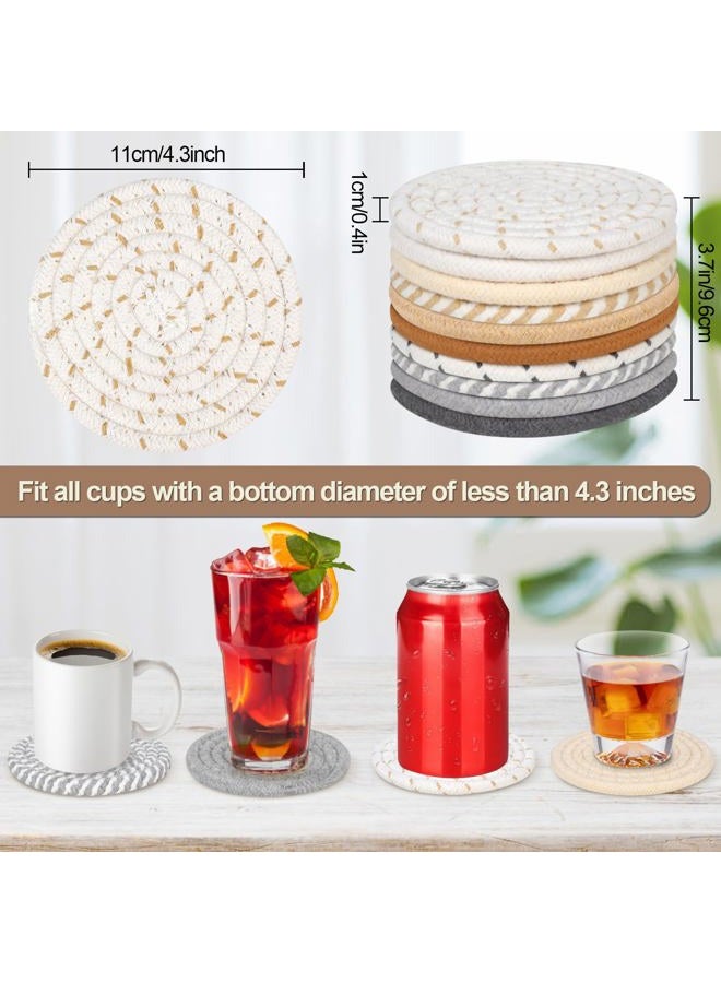 vivinin 10 Psc Cotton Coasters, 10 Color Drink Coasters, Cup Coasters Minimalism Cotton Woven Absorbent, Coaster Set for Room Decor Bar Housewarming Gift, 4.3inch - Image 2