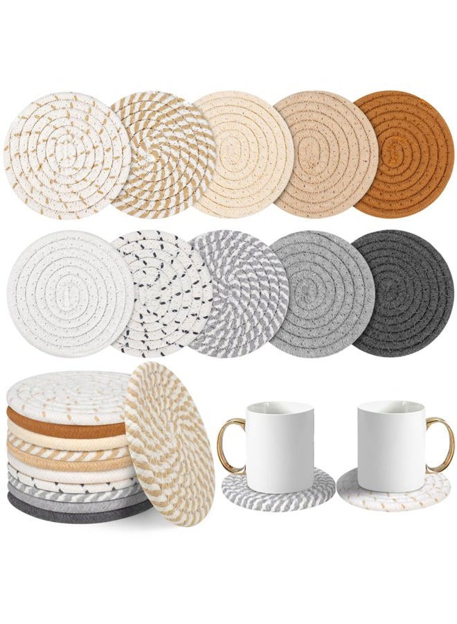 vivinin 10 Psc Cotton Coasters, 10 Color Drink Coasters, Cup Coasters Minimalism Cotton Woven Absorbent, Coaster Set for Room Decor Bar Housewarming Gift, 4.3inch - Image 1