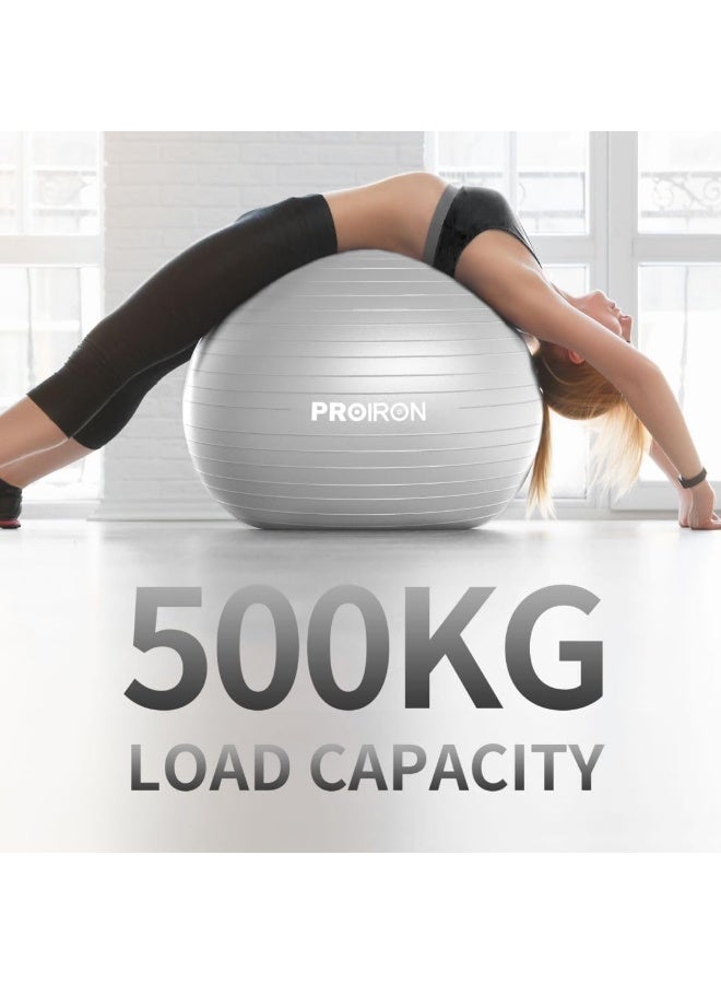 PROIRON Exercise Ball Anti-Burst Yoga Ball Chair with Quick Pump Slip Resistant Gym Ball Supports 500KG Balance Ball for Pilates Yoga Birthing Pregnancy Stability Gym Workout Training - Image 4