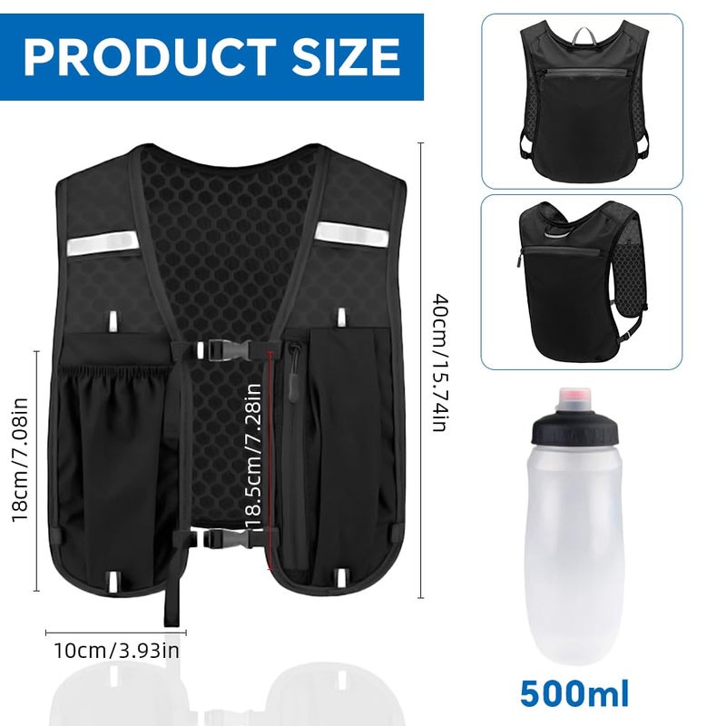 Proberos ® Hydration Backpack Running Vest, with 500ml Water Bladder, Outdoor Quick Dry Mesh Adjustable Belt Lightweight 3 Pockets Vest Design, Night Reflective, for Hiking, Biking, Running, Walking - Image 2