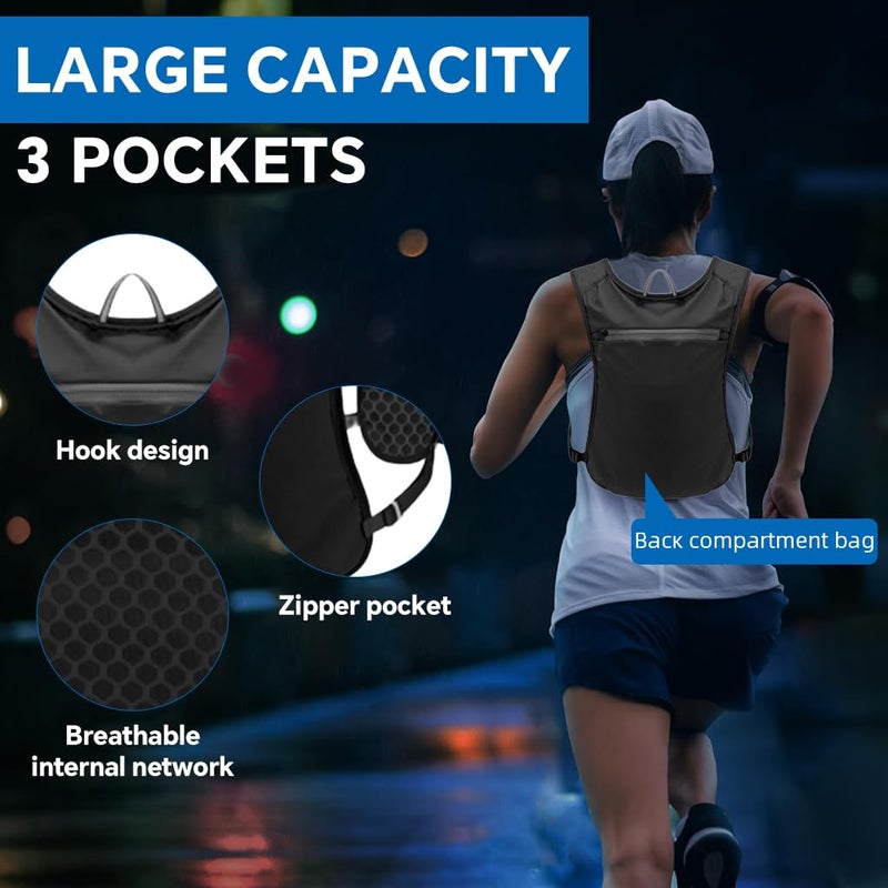 Proberos ® Hydration Backpack Running Vest, with 500ml Water Bladder, Outdoor Quick Dry Mesh Adjustable Belt Lightweight 3 Pockets Vest Design, Night Reflective, for Hiking, Biking, Running, Walking - Image 3