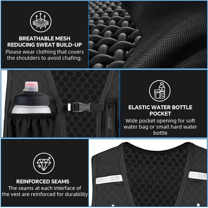 Proberos ® Hydration Backpack Running Vest, with 500ml Water Bladder, Outdoor Quick Dry Mesh Adjustable Belt Lightweight 3 Pockets Vest Design, Night Reflective, for Hiking, Biking, Running, Walking - Image 4