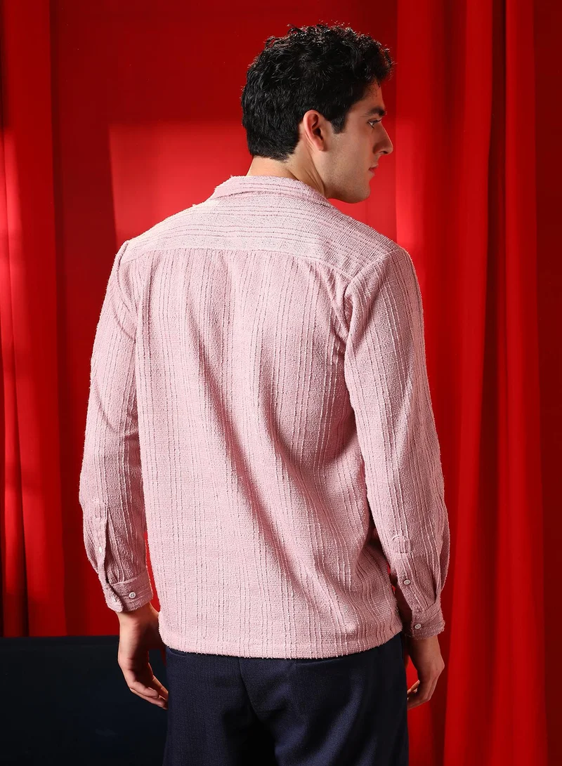 Campus Sutra Men's Blush Pink Tactile Cuban Shirt