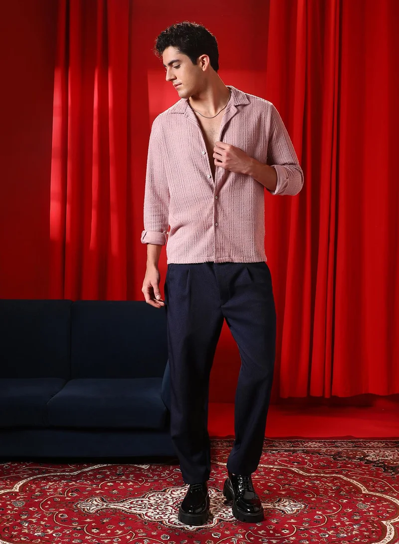 Campus Sutra Men's Blush Pink Tactile Cuban Shirt