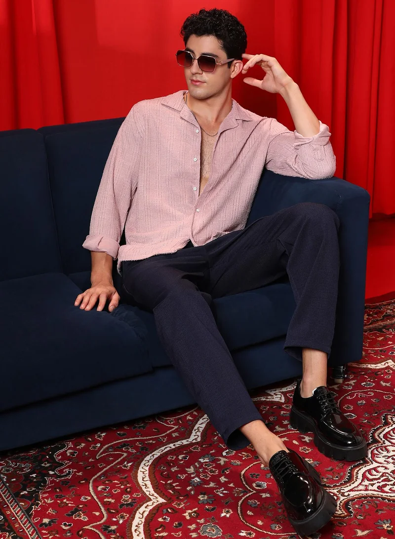 Campus Sutra Men's Blush Pink Tactile Cuban Shirt