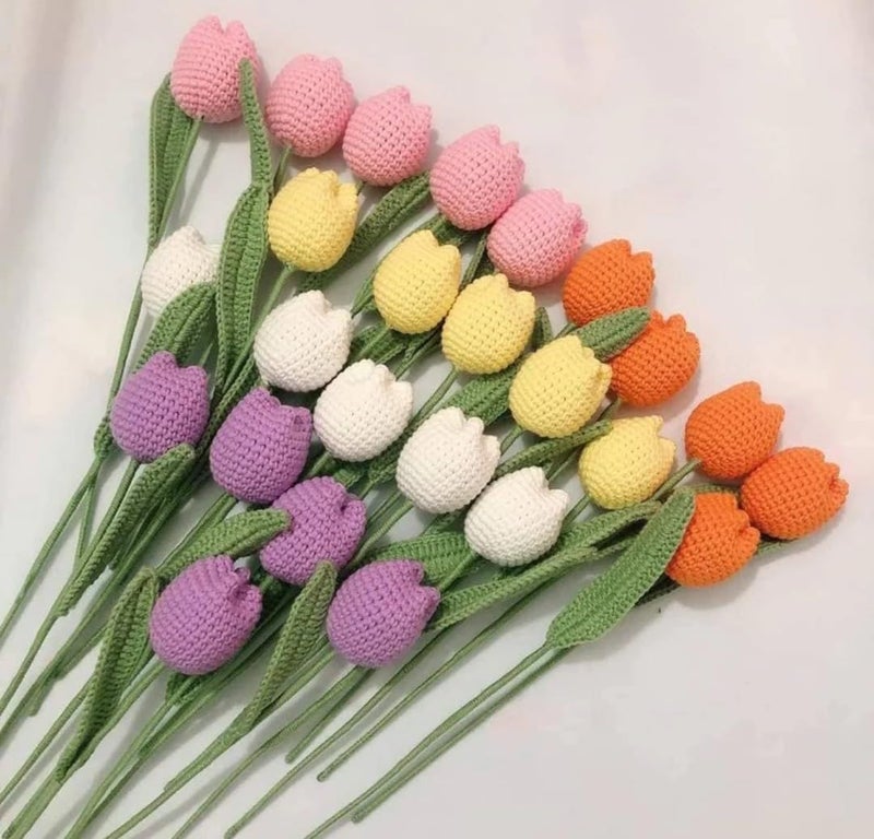 VRB Dec باقة زهور كروشيه صناعية مكونة من 5 قطع / باقة زهور صناعية / باقة زهور كروشيه / زهور كروشيه / هدية باقة زهور للفتيات لتزيين المنزل، الهدايا، إلخ. (تصميم 7) - Image 2