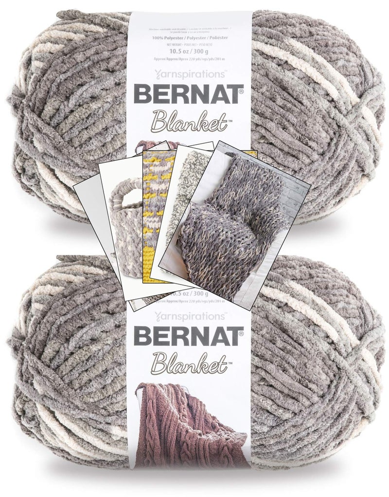 Bernat Blanket Yarn  Big Ball 105 oz  2 Pack with Pattern Cards in Color Silver Steel