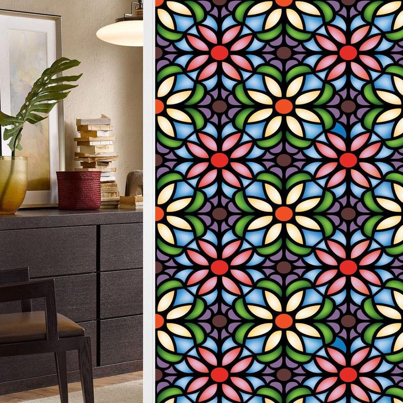 Bl112-139 Colorful Retro Flower And Bird Pvc Electrostatic Glass Sticker Glue-Free Window Film Removable Glass Window Decoration - Image 1