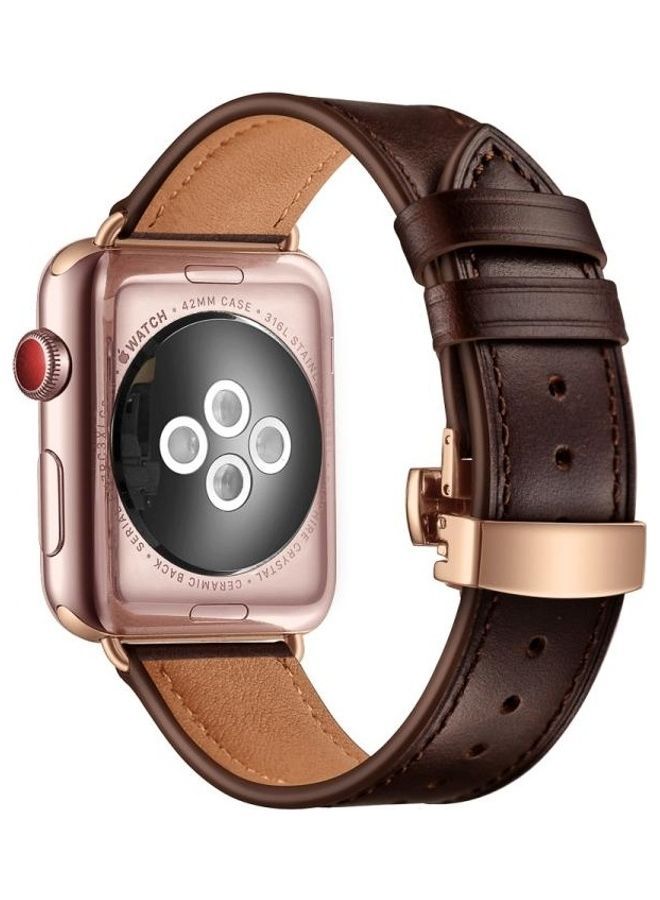 NIBEMINENT Replacement Strap For Apple Watch Series Dark Brown - Image 1
