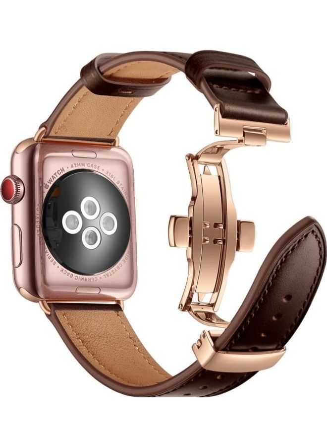 NIBEMINENT Replacement Strap For Apple Watch Series Dark Brown - Image 2