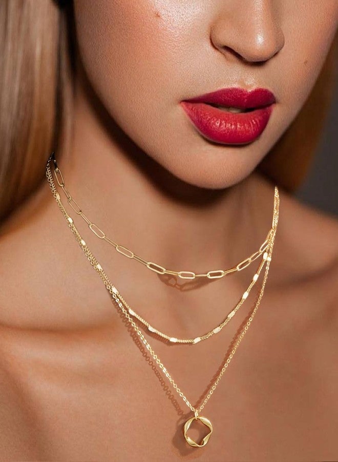 Tornito 9Pcs Necklace for Women 18K Gold Plated Small CZ Bowknot Pearl Heart Satellite Bead Circle Box Twist Paperclip Figaro Pendant Choker Necklaces Layered Stackable Chain Jewelry Gold Tone - Image 3