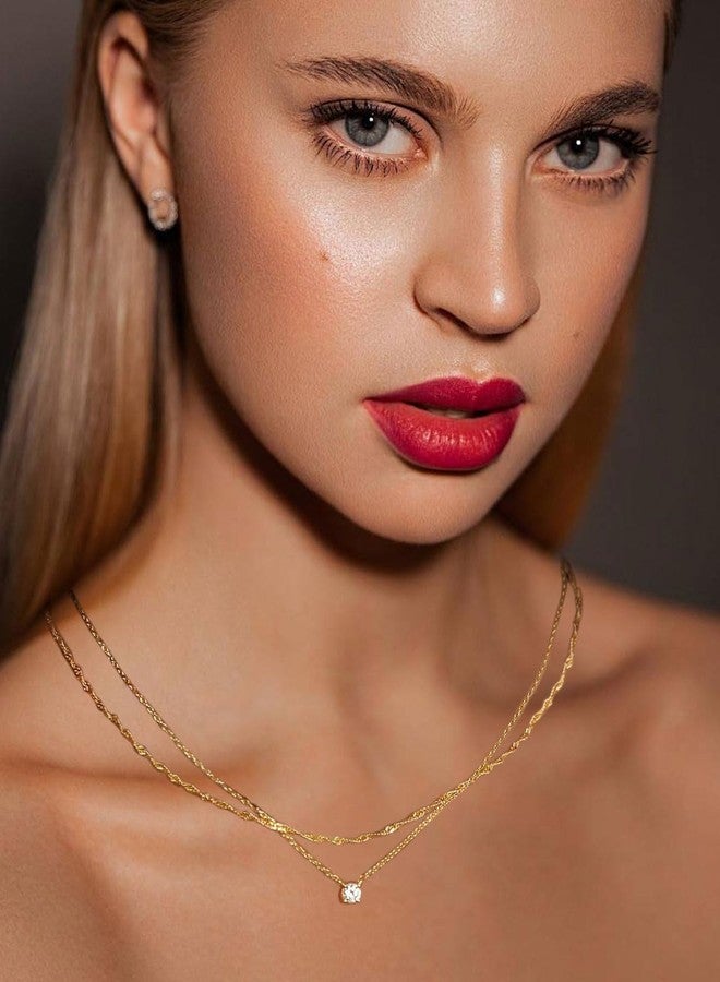 Tornito 9Pcs Necklace for Women 18K Gold Plated Small CZ Bowknot Pearl Heart Satellite Bead Circle Box Twist Paperclip Figaro Pendant Choker Necklaces Layered Stackable Chain Jewelry Gold Tone - Image 5