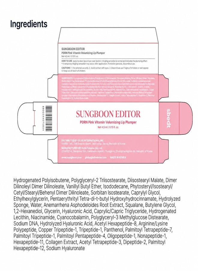 SUNGBOON EDITOR Pink PDRN Vitamin Volumizing Lip Plumper, Fuller-Looking High-Shine Clear Gloss for Dry Lips, with 5% Volufiline, Warming Tingle Lip Care, Korean Skincare, 0.14 oz - Image 3