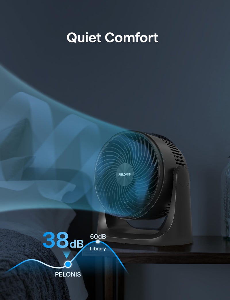 Pelonis 3 Speed Small Room Air Circulator Fan with 7-inch Blade, Table Fan with 100Â° Adjustable Head Tilt - Desktop Fan for Bedroom,Dorm and Office - Ventilador for Air Conditioner and Heater, Black - Image 4