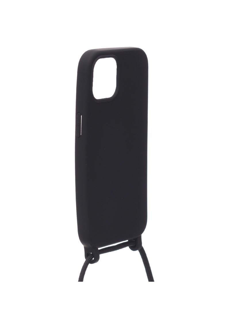 Silicone Back Phone Protection Cover With Fabric Strap And Safety Edges For Iphone 15 - Black  - Image 3