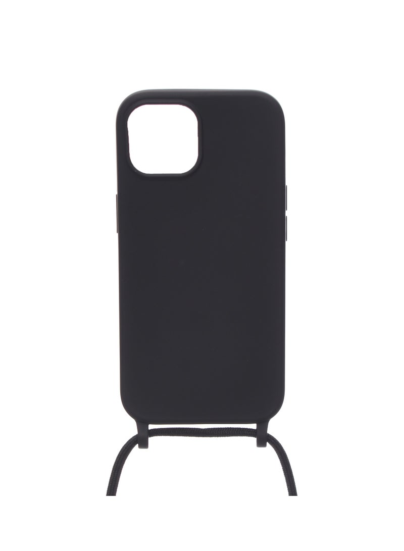 Silicone Back Phone Protection Cover With Fabric Strap And Safety Edges For Iphone 15 - Black  - Image 2