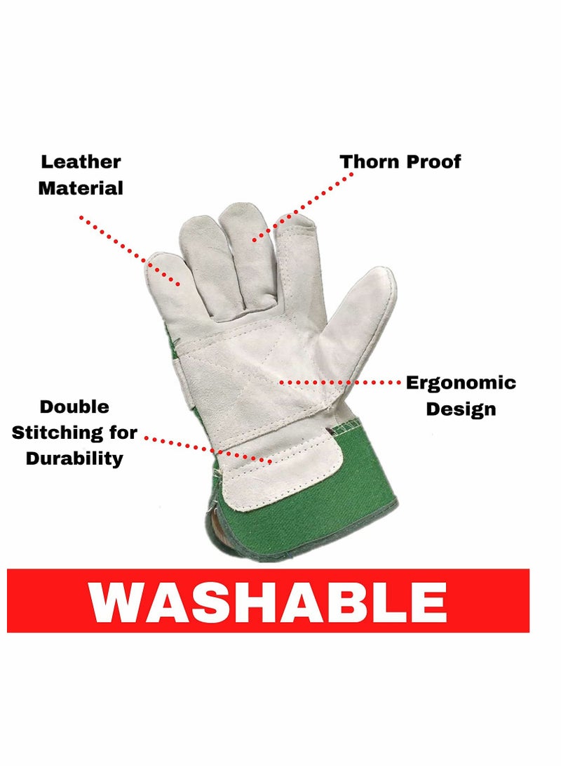 KASTWAVE Heavy Duty Gardening Gloves, Garden Thorn Proof Leather Work Strong Tools Pruning Shears Bricklaying(One size, Green, 1 Pairs) - Image 3