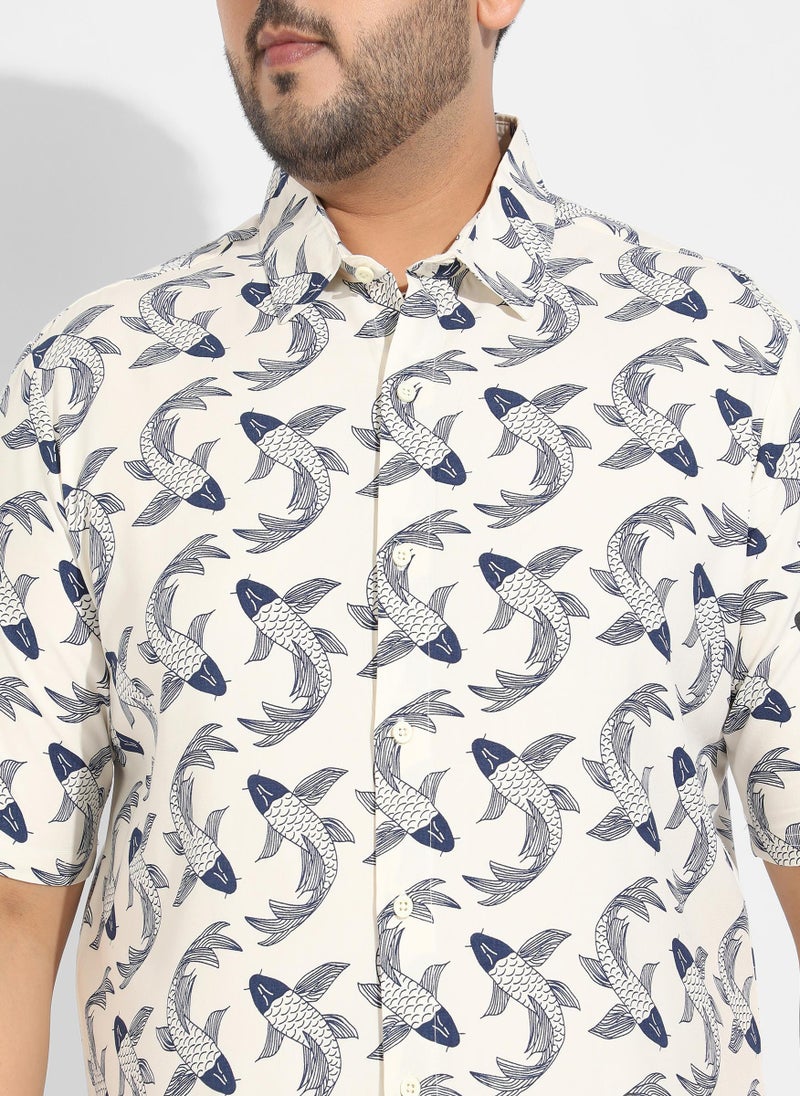 Instafab Plus - Instafab Plus Men's Fish Print Button Up Shirt - Image 1