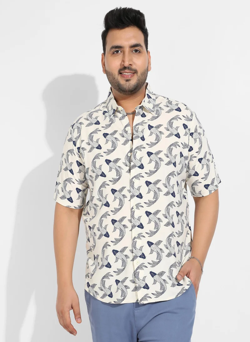 Instafab Plus Instafab Plus Men's Fish Print Button Up Shirt