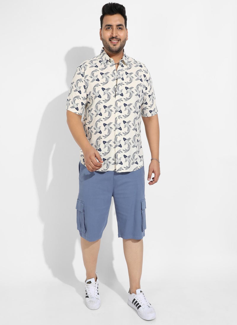 Instafab Plus - Instafab Plus Men's Fish Print Button Up Shirt - Image 1