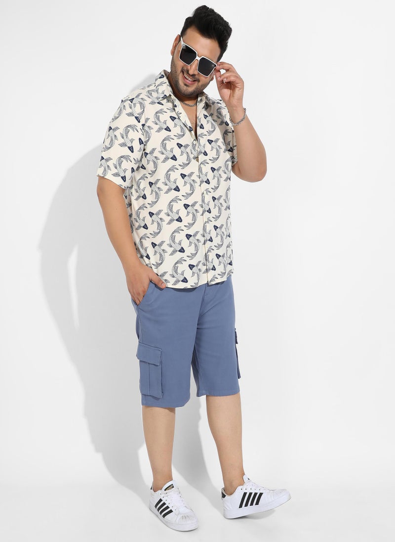 Instafab Plus - Instafab Plus Men's Fish Print Button Up Shirt - Image 1