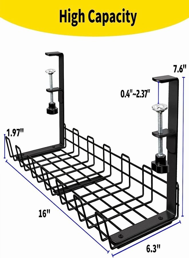 Tiokkss Under Desk Cable Management Tray, Upgraded Wire Management No Drill No Screws, Cable Tray with Clamp for Desk Wire Management, Computer Cable Rack for Office, Home No Damage to Desk