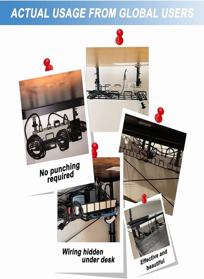 Tiokkss Under Desk Cable Management Tray, Upgraded Wire Management No Drill No Screws, Cable Tray with Clamp for Desk Wire Management, Computer Cable Rack for Office, Home No Damage to Desk