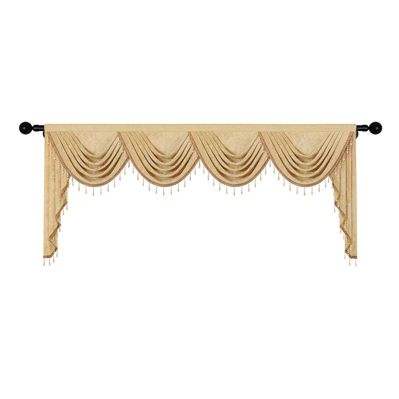 ELKCA ELKCA Thick Chenille Window Curtains Valance for Living Room Luxury Gold Valance with Beads for BedroomRod Pocket W110inch1 Panel 