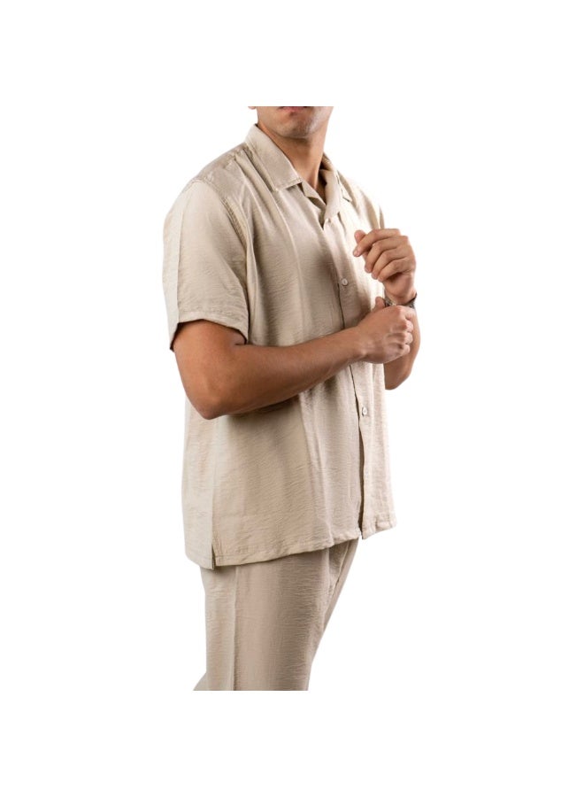 Premium Linen Two-Piece Set, Short Sleeve Shirt and Trousers, Available in Black, White, Beige - Image 3