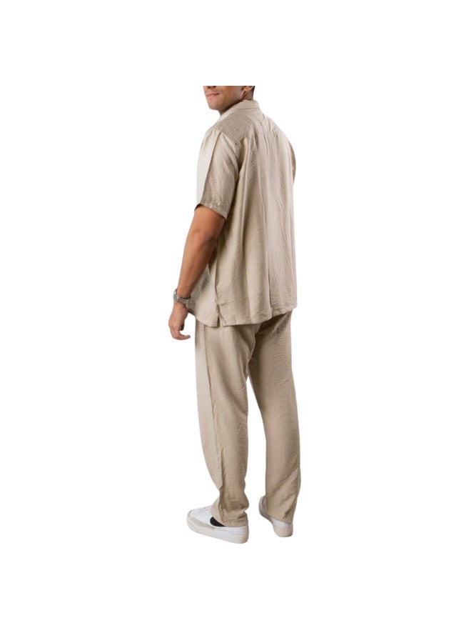 Premium Linen Two-Piece Set, Short Sleeve Shirt and Trousers, Available in Black, White, Beige - Image 2