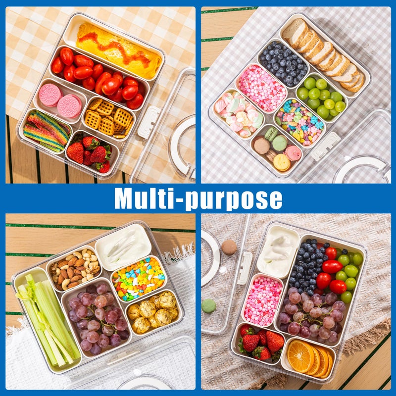 Bandesun Divided Serving Tray with Lid and Handle - Clear Organizer for Candy, Fruits, Nuts, Snacks - Perfect for Party, Entertaining - Snackle Box Charcuterie Container for Portable Snack Platters - Image 5