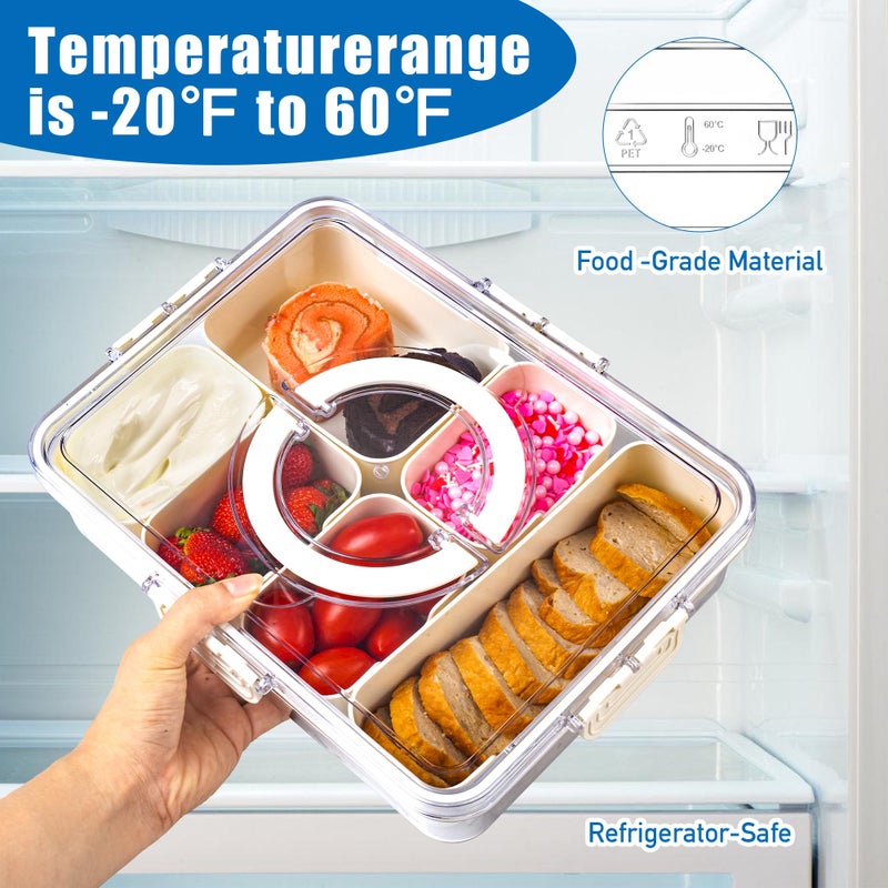 Bandesun Divided Serving Tray with Lid and Handle - Clear Organizer for Candy, Fruits, Nuts, Snacks - Perfect for Party, Entertaining - Snackle Box Charcuterie Container for Portable Snack Platters - Image 3
